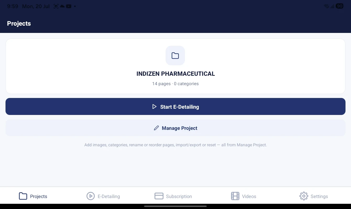 Easy E-Detailing project dashboard on an Android tablet